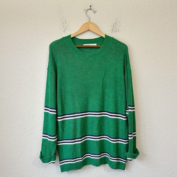 Free People Sweaters - FREE PEOPLE BEACH Mariner Sweater Green Bee Striped Pullover Knit NWT